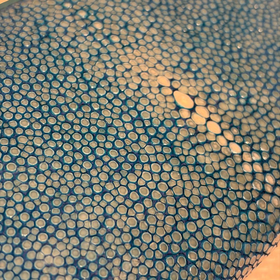 スティングレイ 長財布 ラウンドファスナー エイ革 金ファスナー ターコイズ