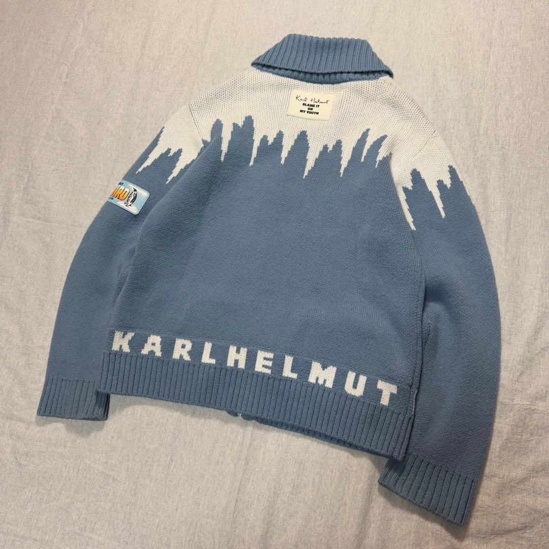 【かわいい】カールヘルム ペンギンワッペン ジップニットブルゾン M相当 ブルー