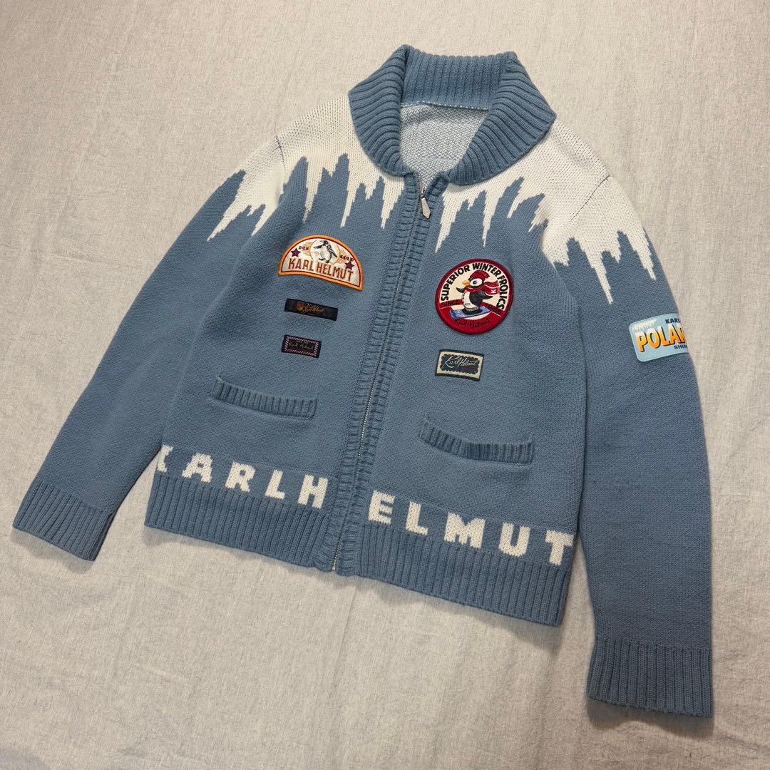 【かわいい】カールヘルム ペンギンワッペン ジップニットブルゾン M相当 ブルー
