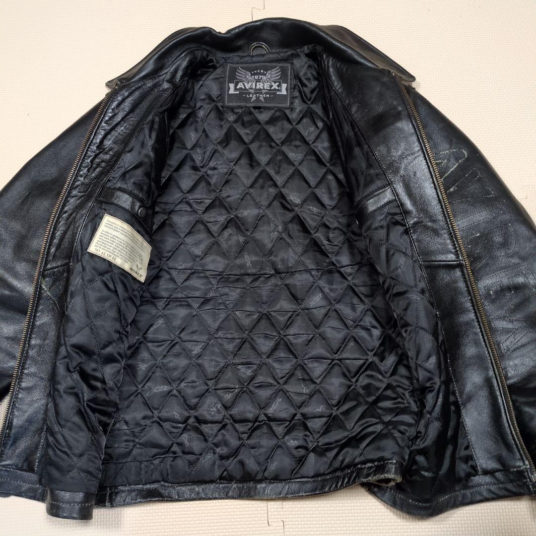 AVIREX ブラックレザー シングルライダースジャケットバイカー