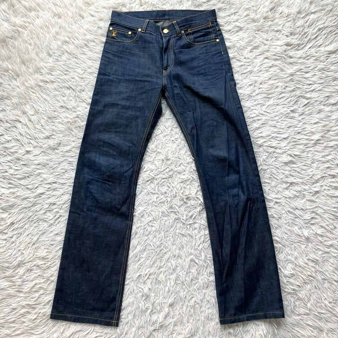 【美品】ルイヴィトン　デニムパンツ　38 刺繍ロゴ　フランス製　モノグラム