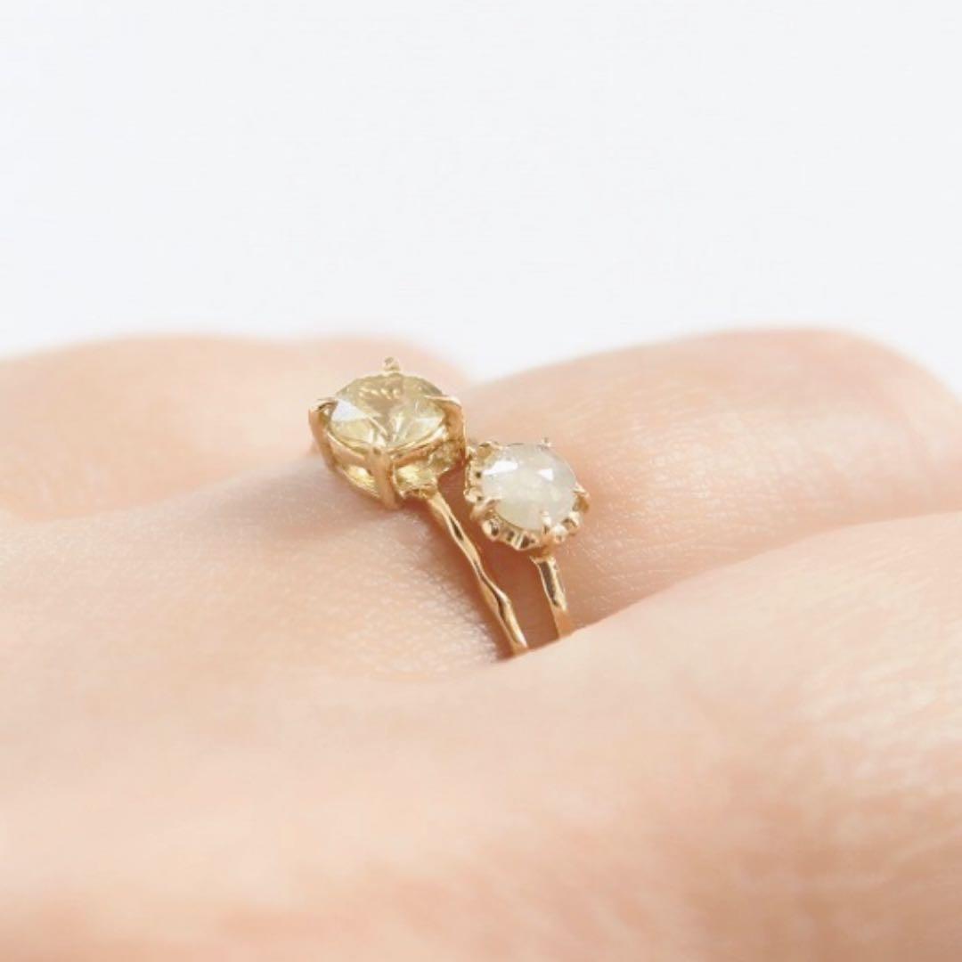 専用 K18 ナチュラルダイヤ ホワイト リング 華奢 カジュアル お砂糖カラー