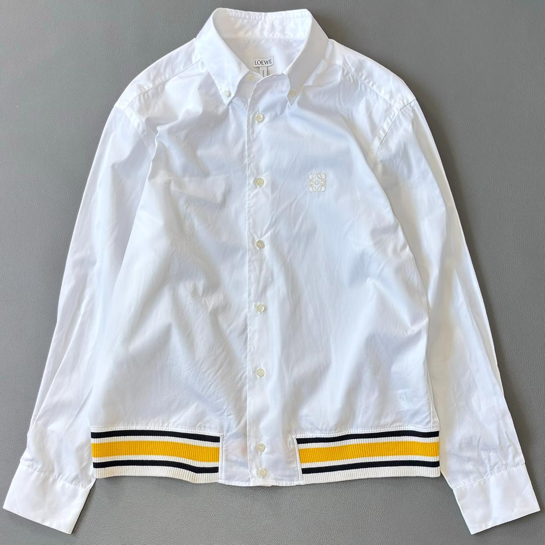 美品♪ロエベ アナグラム刺繍 長袖シャツ 裾リブ シャツジャケット 白 tu9