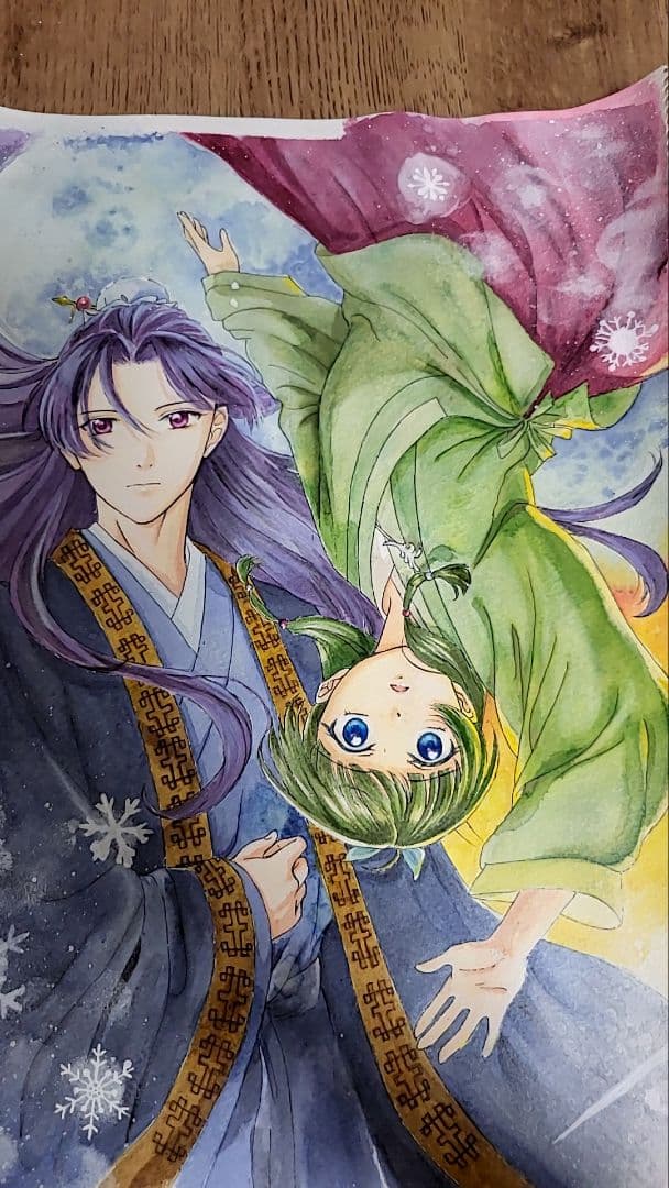 ファンタジー水彩画 額付き 薬屋ひとりごと　手描きイラスト　草木染め