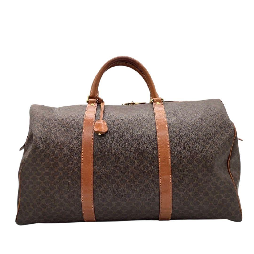 セリーヌ　ボストンバッグ　茶　マカダム　A4収納　PVC　自立可　レザー　X