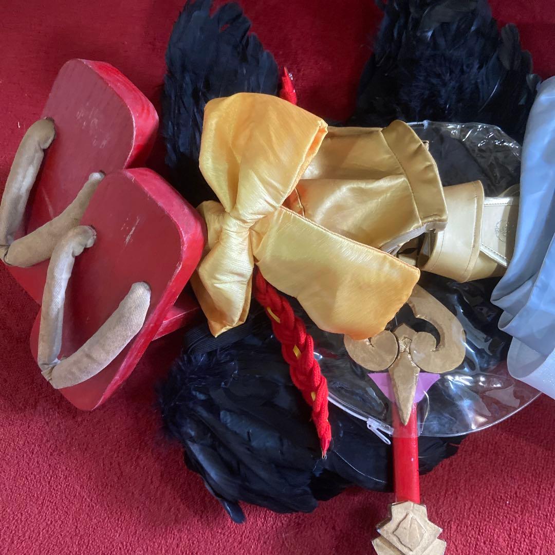 ナ*要様 九条裟羅　コスプレ衣装+ウィッグ×2+羽扇子+一本下駄+鴉天狗の翼　フ