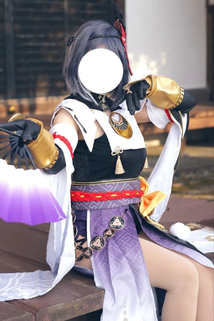 ナ*要様 九条裟羅　コスプレ衣装+ウィッグ×2+羽扇子+一本下駄+鴉天狗の翼　フ