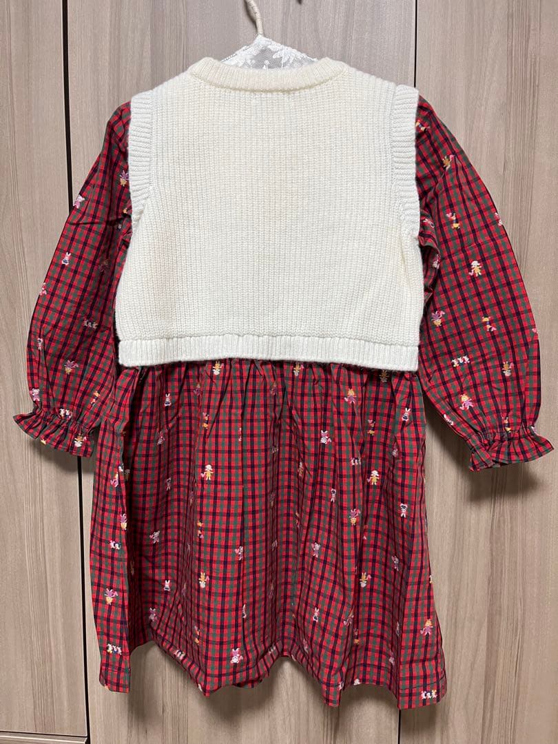 【試着のみ】familiar ファミリア チェック ベスト風 ワンピース 110