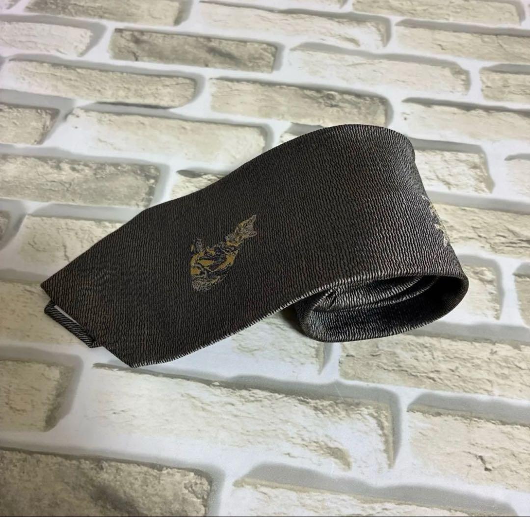 ドミニクフランス猫刺繍 グレー シルクネクタイ