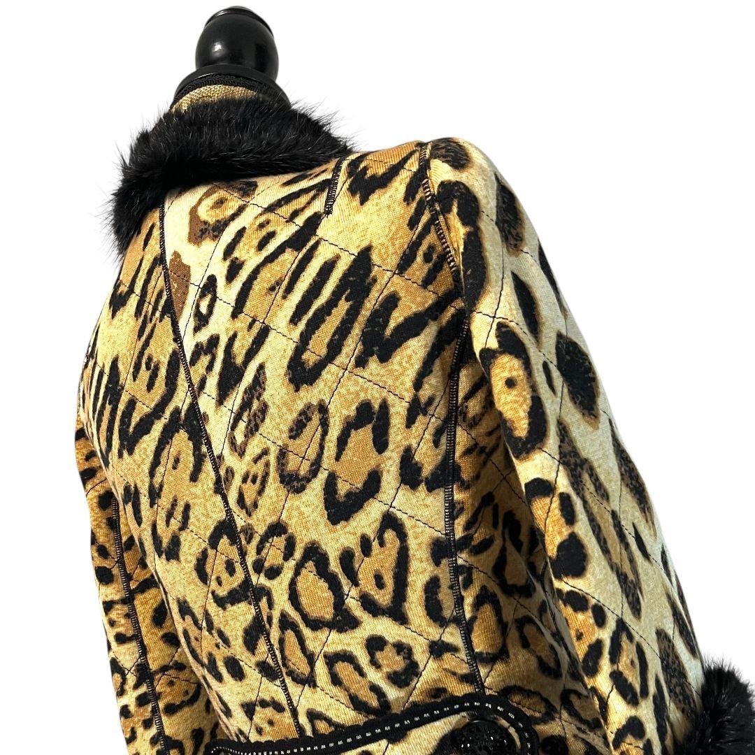 【美品】【7】伊太利屋 マスクラット レオパード ジャケット ビジュー