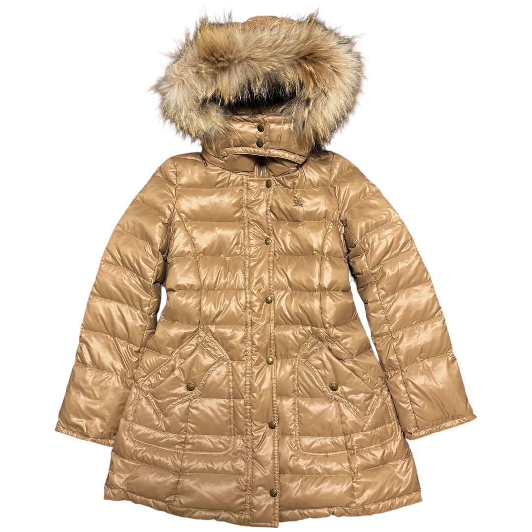 美品 バーバリー ブルーレーベル ラクーンファー ダウンコート フェザー 38