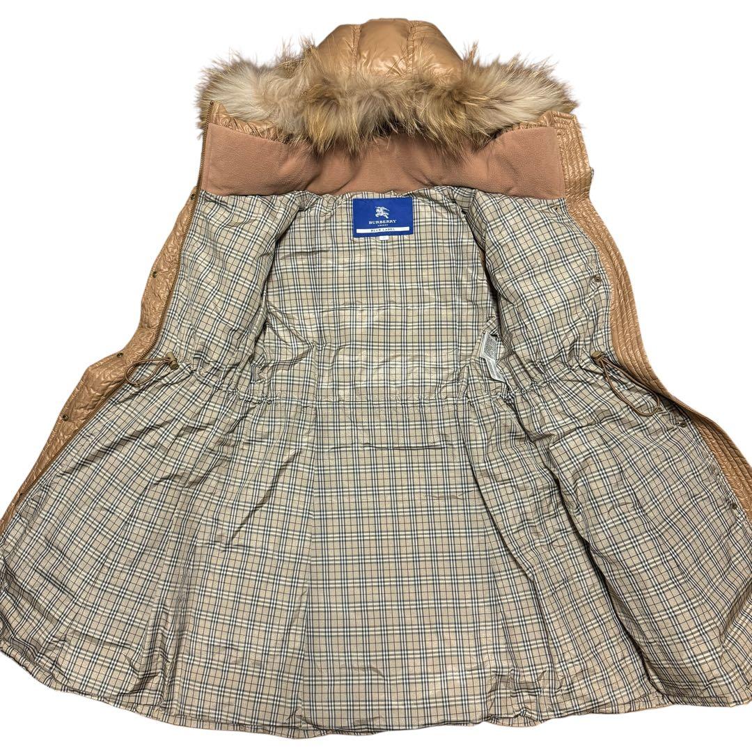 美品 バーバリー ブルーレーベル ラクーンファー ダウンコート フェザー 38