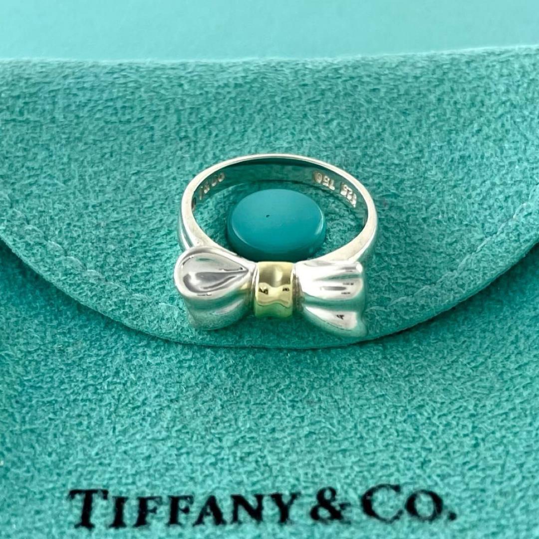 ティファニー 8号 ボウ リボン コンビ リング 925 750 WS5fe