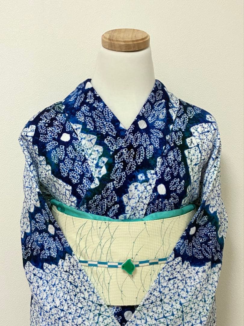 浴衣　有松鳴海絞り　立涌に花　裄67cm