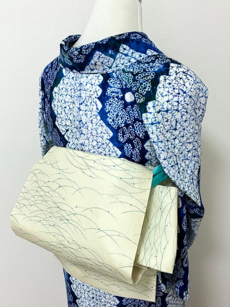 浴衣　有松鳴海絞り　立涌に花　裄67cm