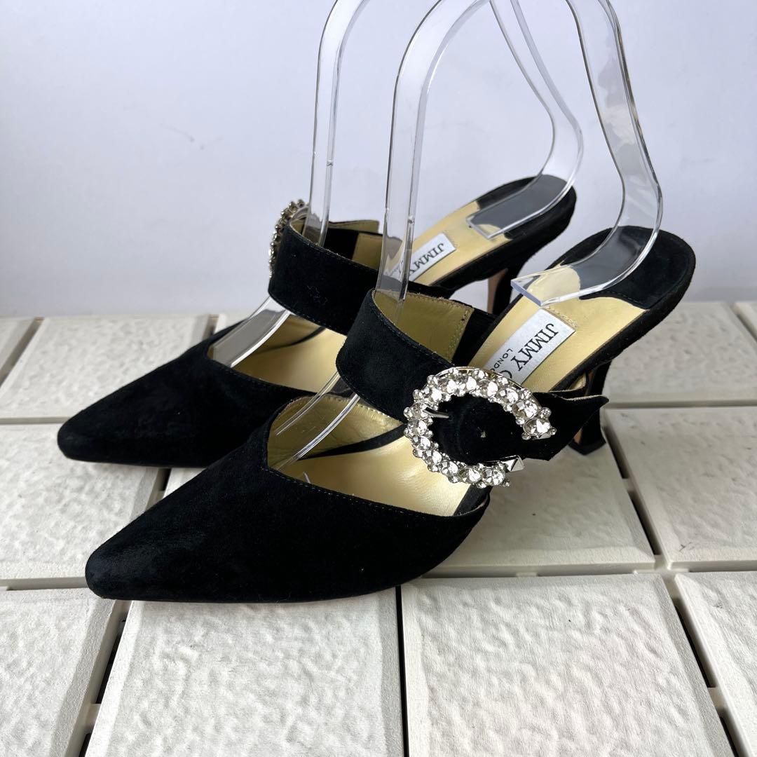 訳あり 36 ジミーチュウ　ミュール　サンダル　黒　ビジュー　23