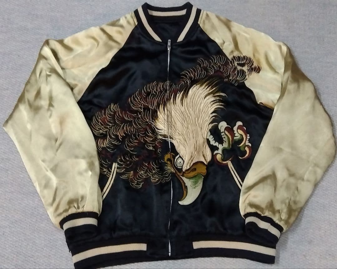 花旅楽団スクリプト リバーシブルスカジャン鷹 龍 虎柄L