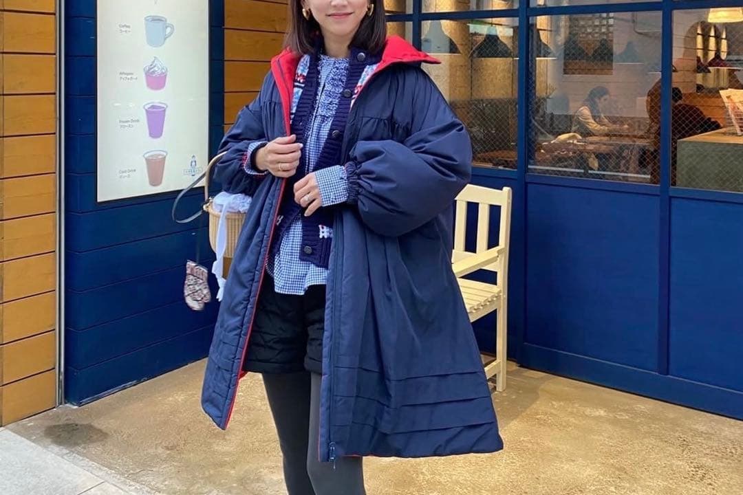 rosymonster リバーシブルフワフワコート　ロングS ネイビー/レッド