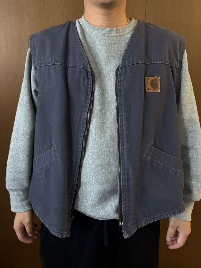 古着 カーハート Carhartt ダックベスト メンズXXL相当 ネイビー