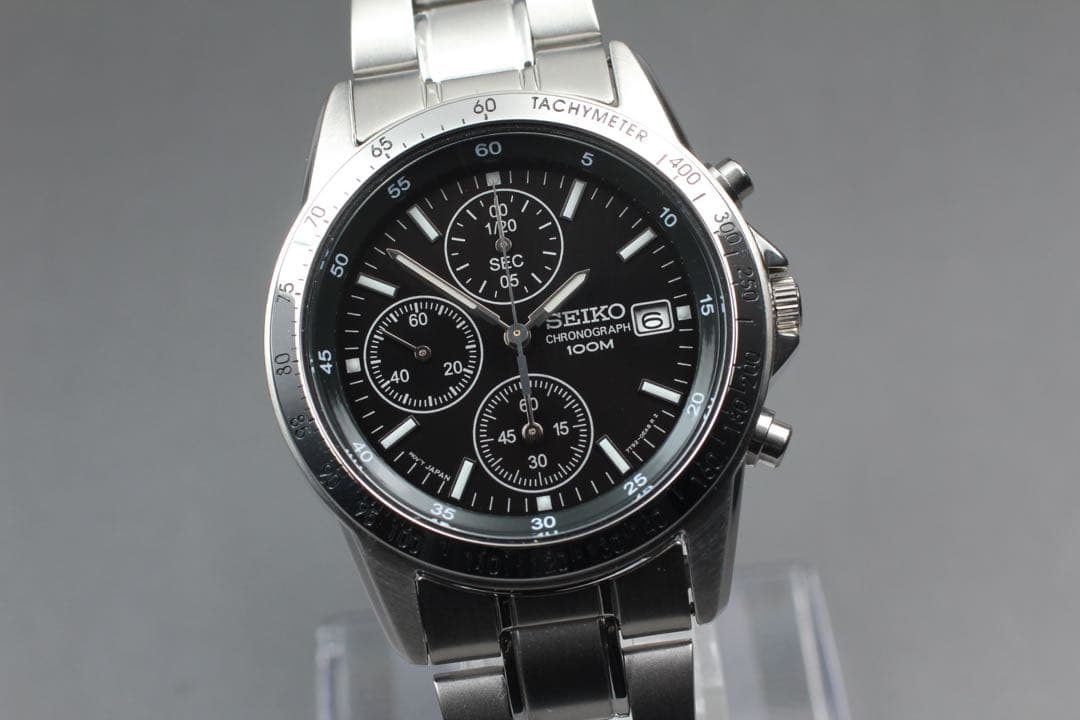【箱付き】SEIKO セイコー 7T92-0DW0 クロノグラフ SS ブラック