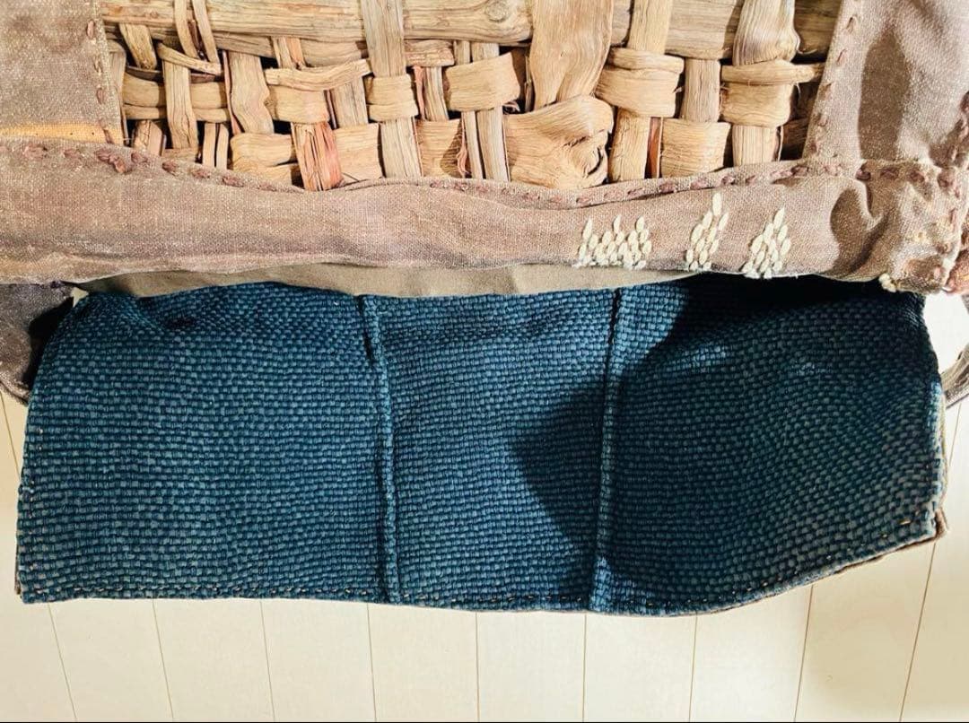 SALE◆希少 柿渋古布と国産山葡萄蔓 背負える大型籠リュック 斜め掛