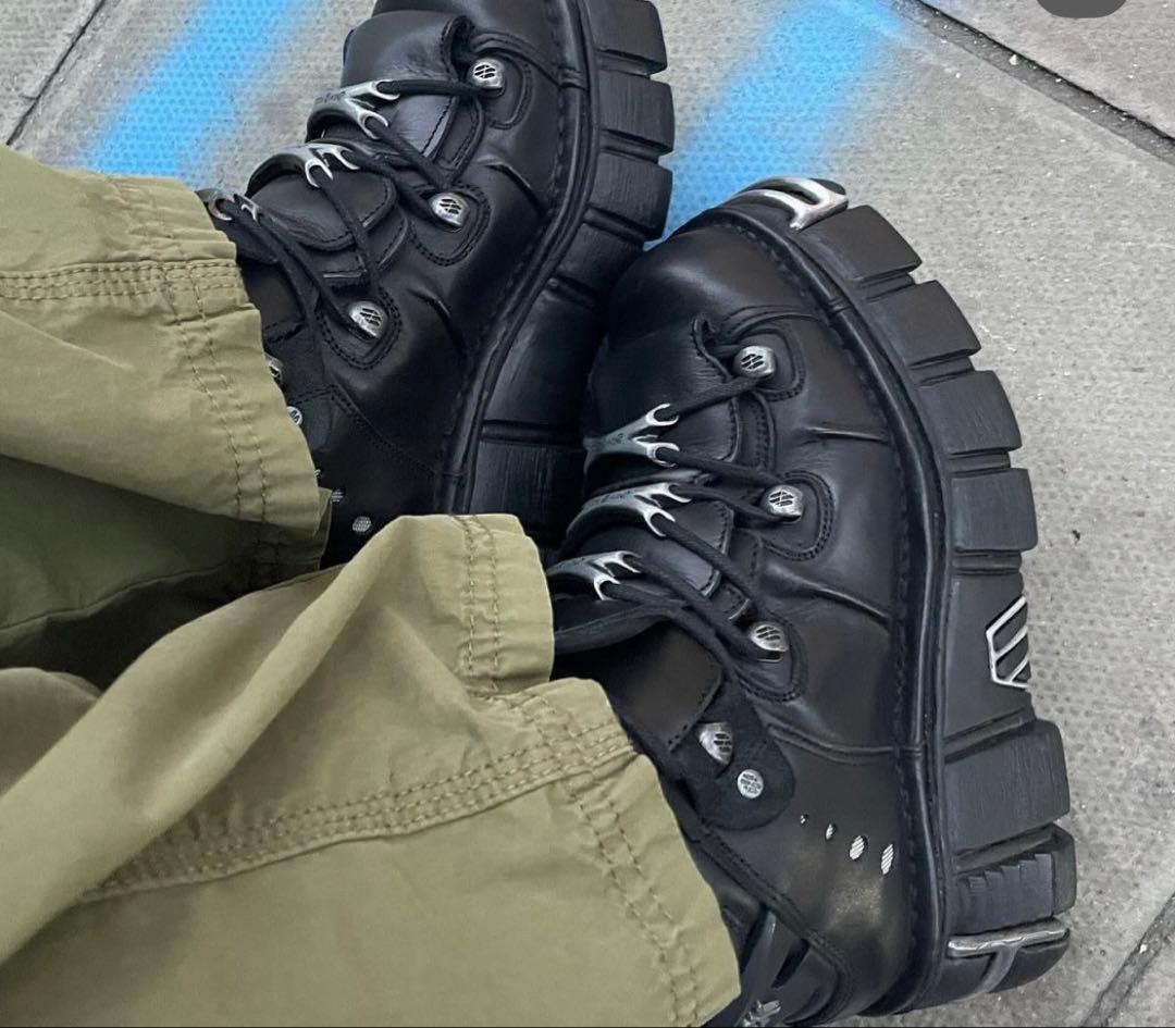 ブラックレザー厚底シューズ　new rock