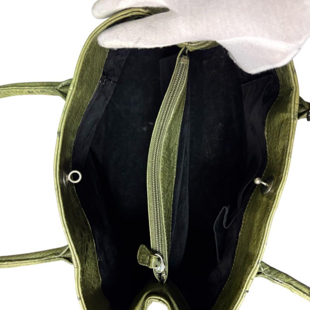 【希少カラー】JRA認定 オーストリッチ ハンドバッグ 本革 グリーン 正規品