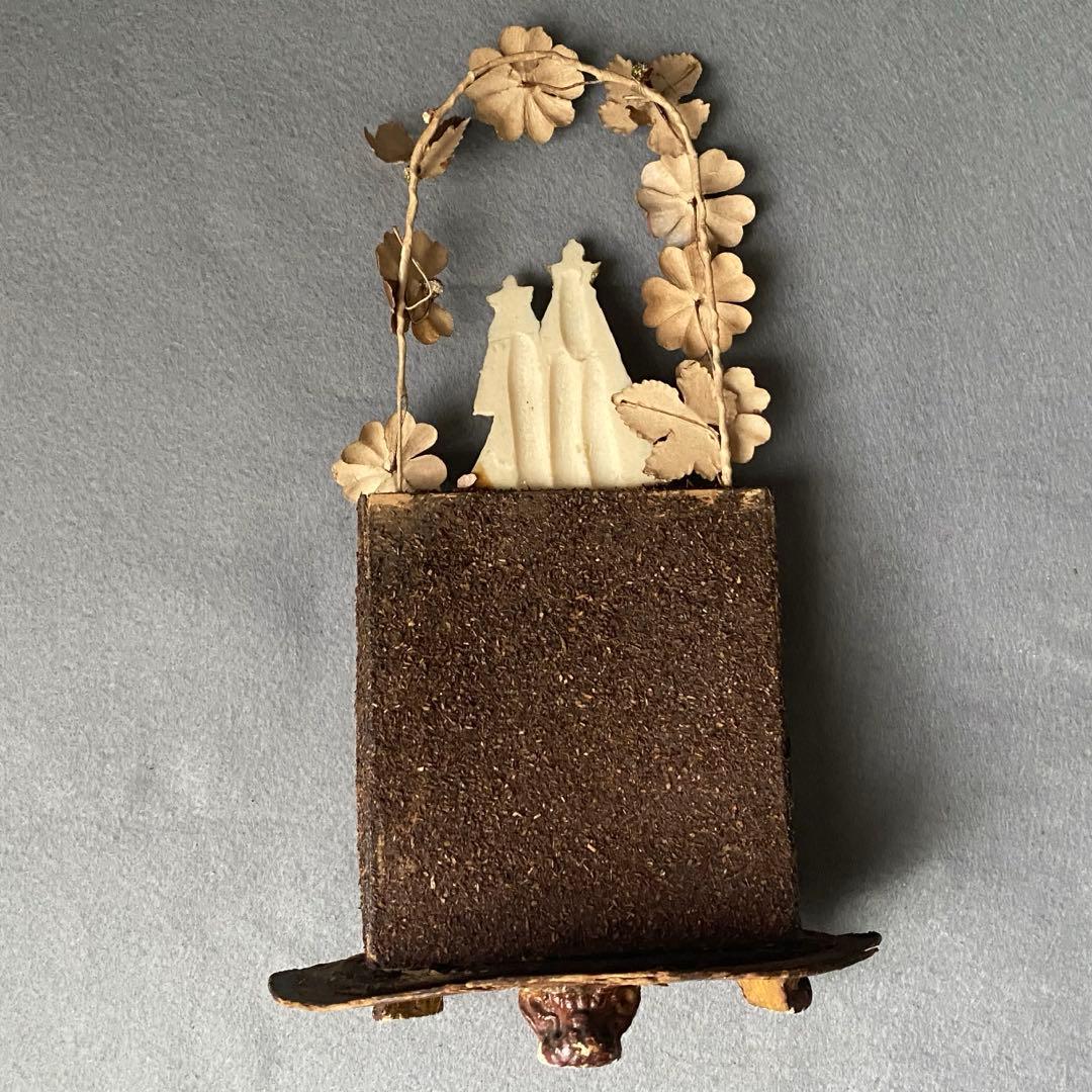 【アンティーク】 ガラスドーム 黒マリア 聖母子像 グローブドマリエ