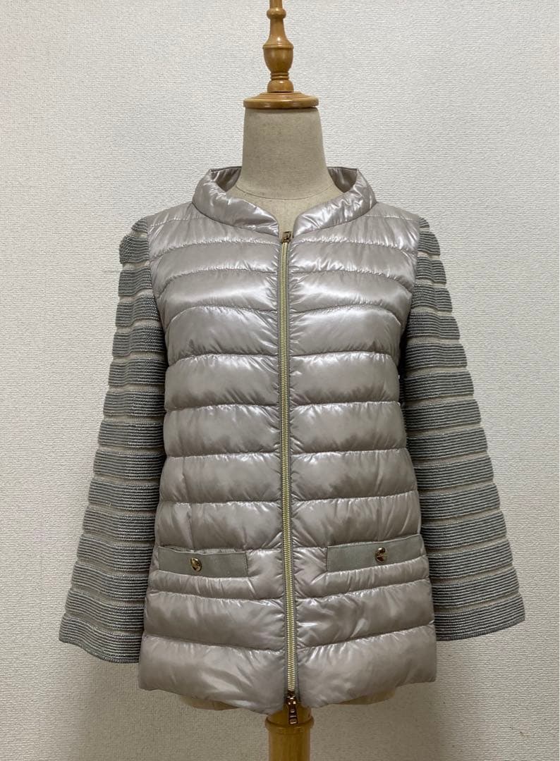 希少　ヘルノ　HERNO ショートダウン　40 グレー　ロゴ付　袖ニット　超軽量