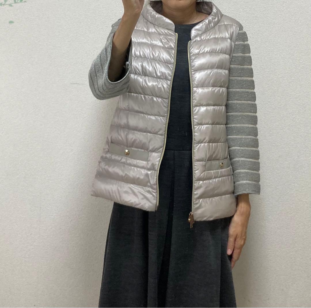 希少　ヘルノ　HERNO ショートダウン　40 グレー　ロゴ付　袖ニット　超軽量