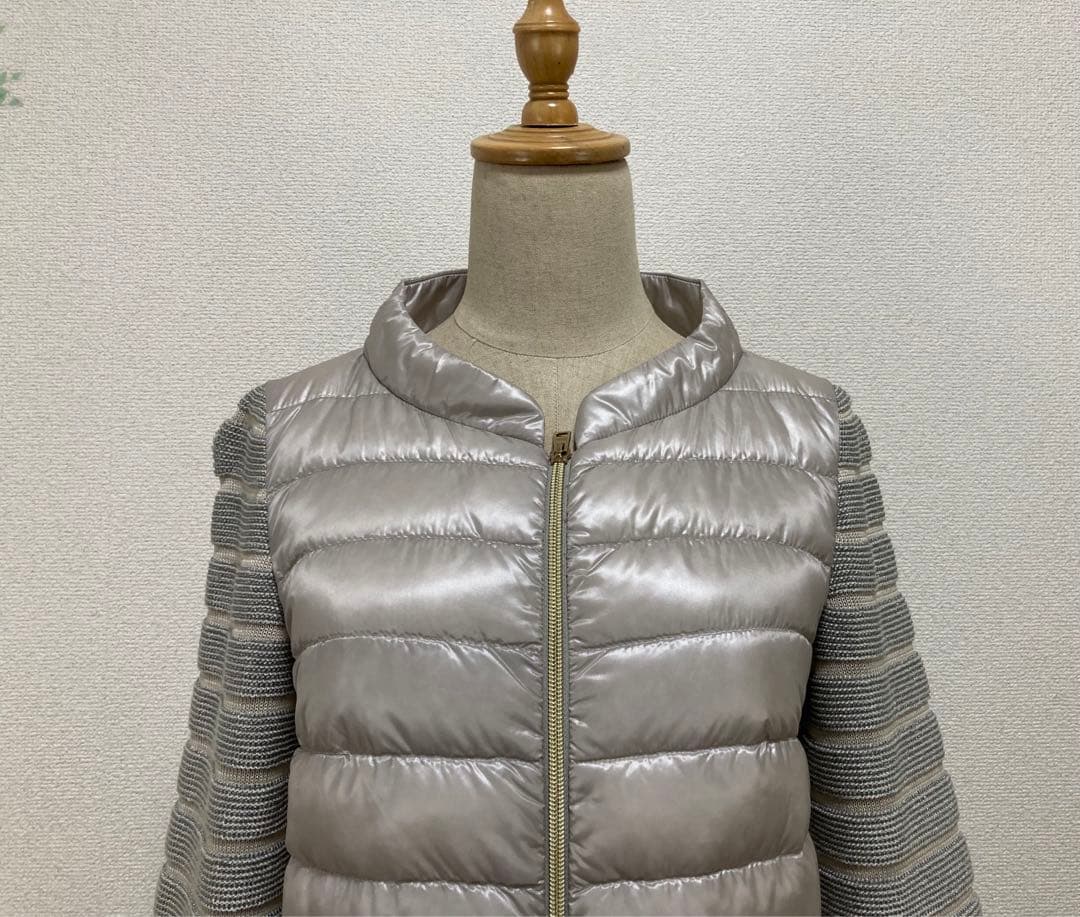 希少　ヘルノ　HERNO ショートダウン　40 グレー　ロゴ付　袖ニット　超軽量