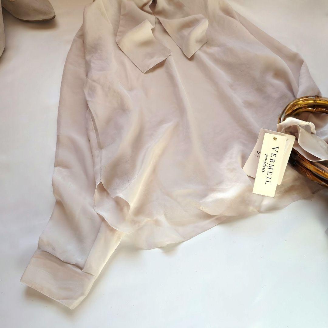 ☘️新品 ヴェルメイユパーイエナ ボウタイブラウス リボン 長袖 グレージュ F