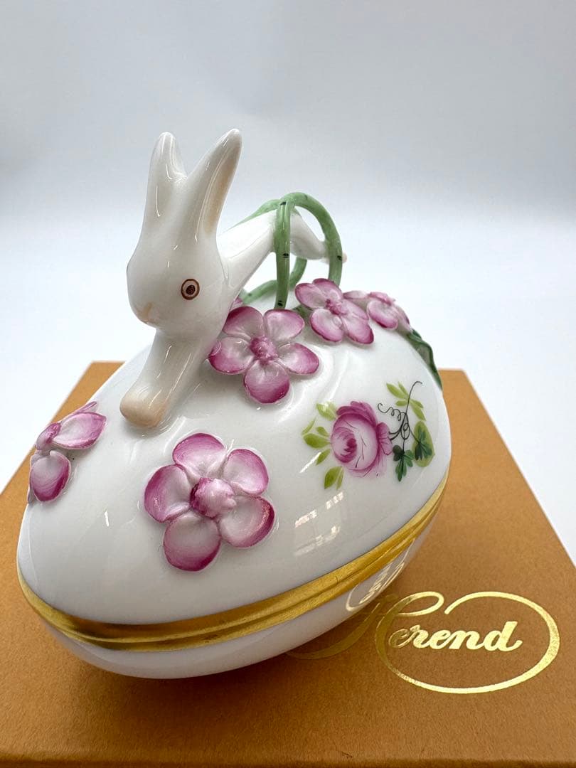 Herend ヘレンド ウィーンの薔薇　シンプルボンボン入れ　卵形　小物入れ箱付