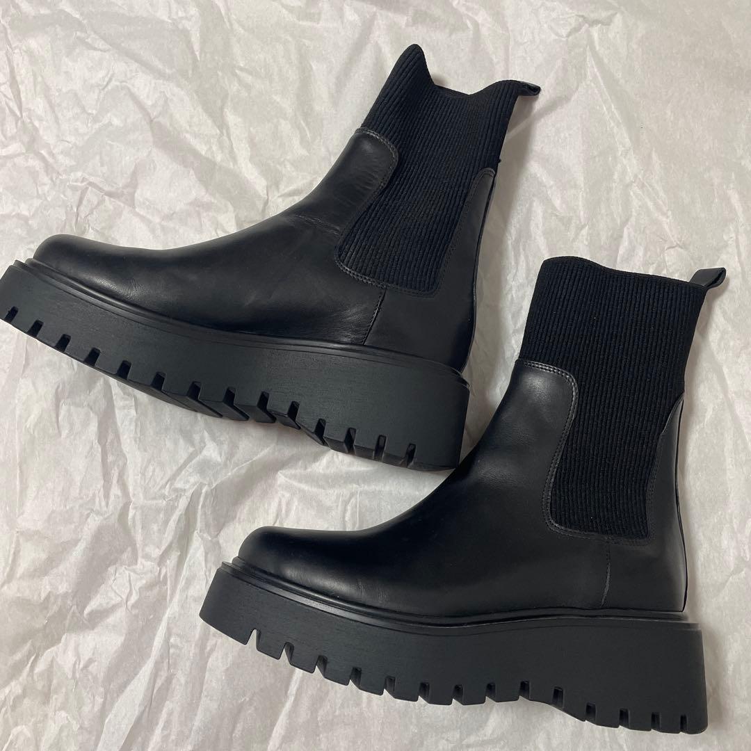 PLAIN PEOPLE ブラック サイドゴアブーツ 厚底