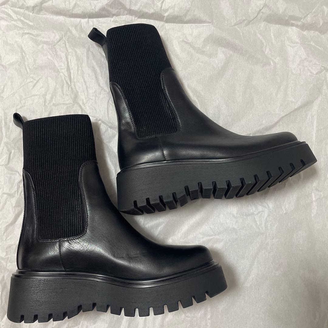 PLAIN PEOPLE ブラック サイドゴアブーツ 厚底
