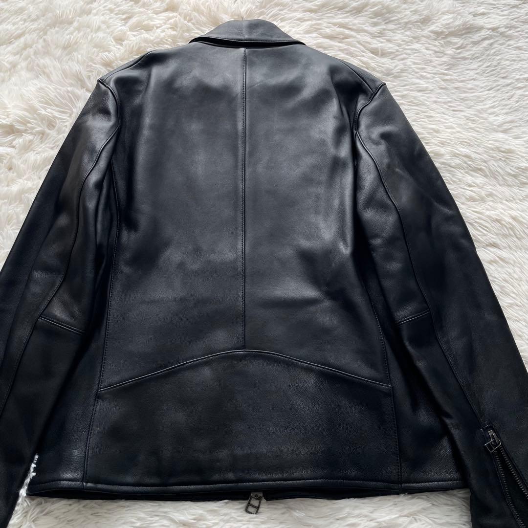 極美品✨コムサイズム　ライダースジャケット　ダブルジップ　羊革　黒