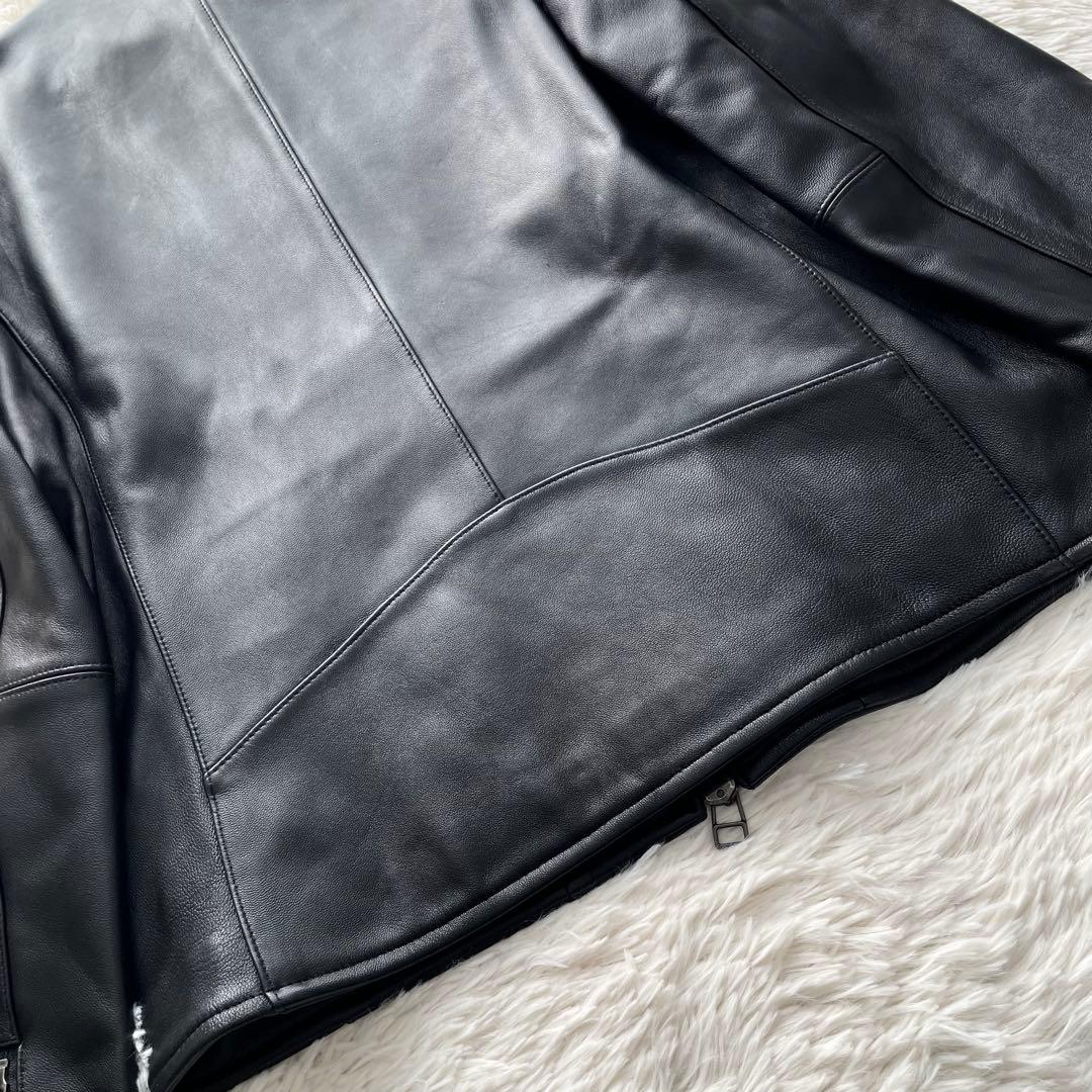極美品✨コムサイズム　ライダースジャケット　ダブルジップ　羊革　黒