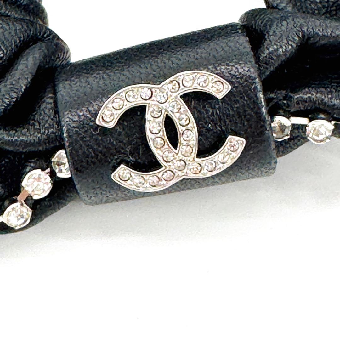 CHANEL シャネル ラムスキン ラインストーンシュシュ ヘアゴム