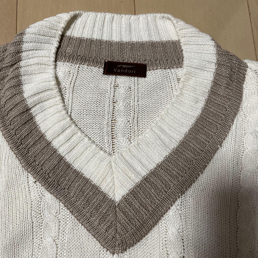 ニット Vandori 白×グレージュ　サイズL