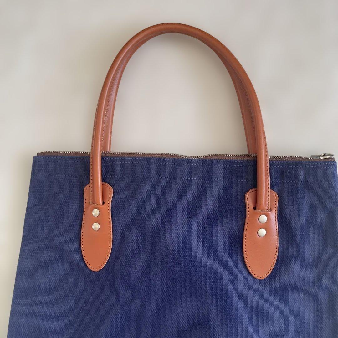 信三郎帆布×金麦 レザーハンドル帆布トート　ネイビー　A4可