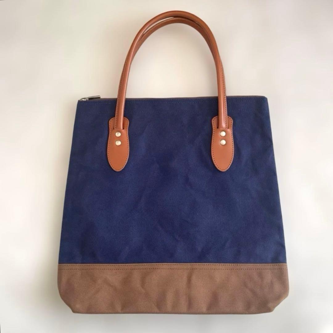 信三郎帆布×金麦 レザーハンドル帆布トート　ネイビー　A4可