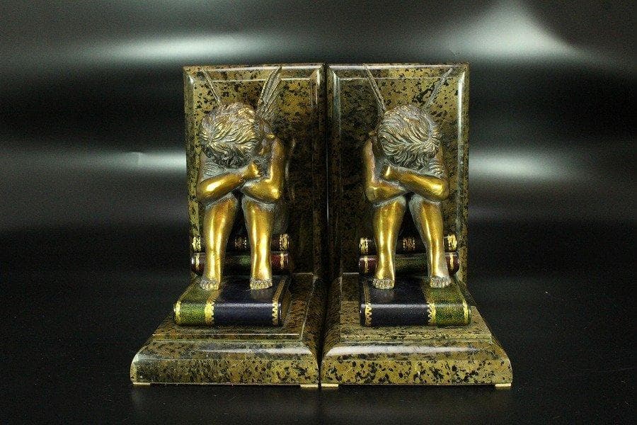 西洋アンティーク 天使 ブックエンド 2冊本形箱付 旧家蔵出