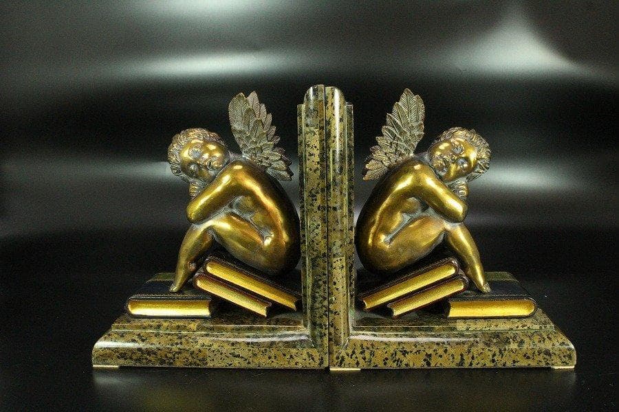 西洋アンティーク 天使 ブックエンド 2冊本形箱付 旧家蔵出