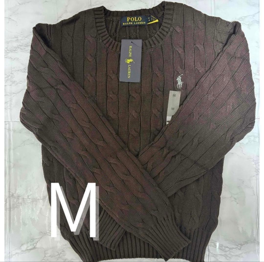 ポロ Poloラルフローレン ケーブルニット 茶色　ブラウンM タグ付新品