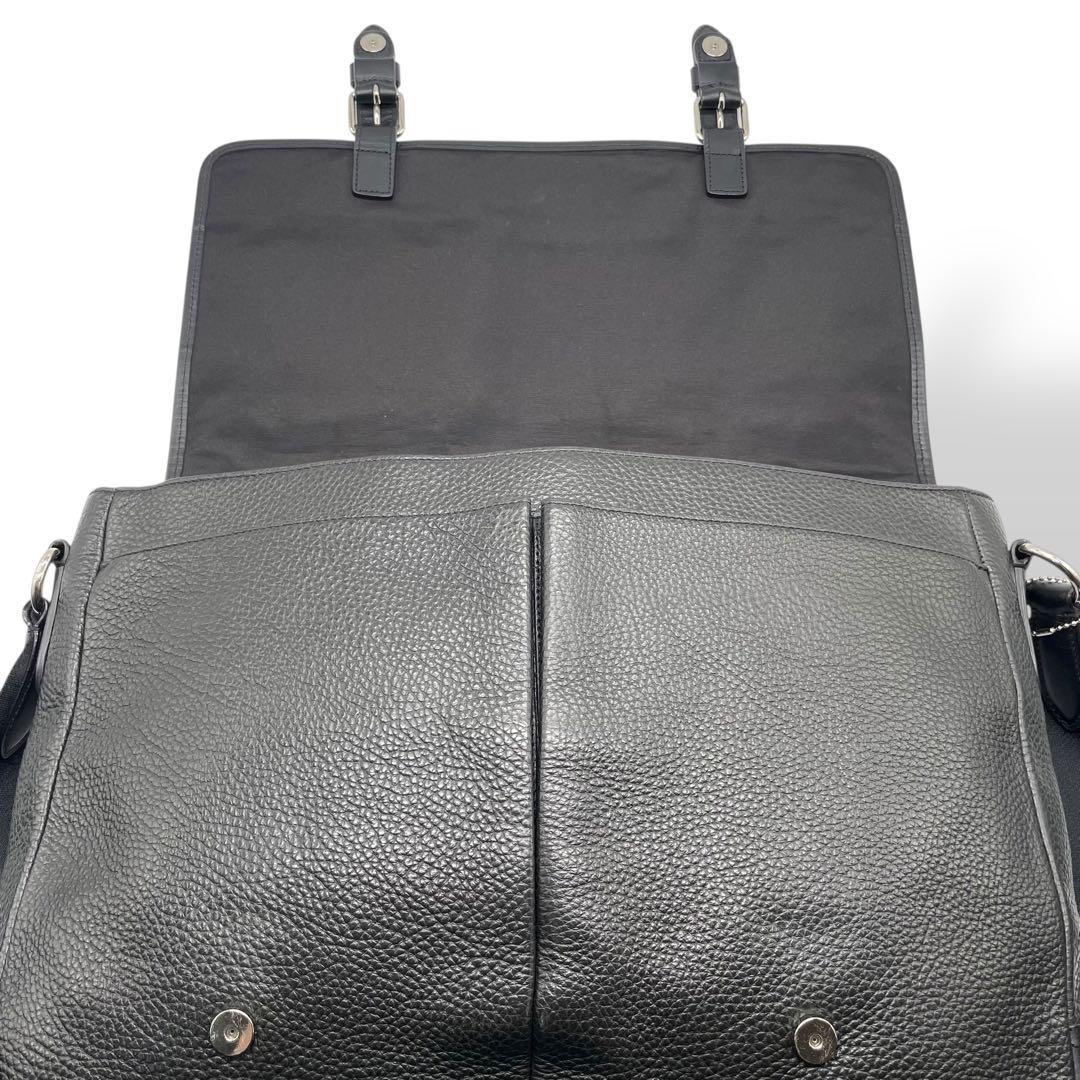 美品 COACH コーチ☆シボ革 ロゴ型押しショルダーバッグ レザー ブラック