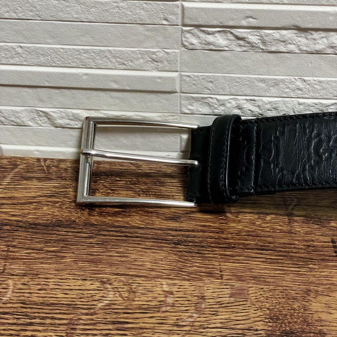 グッチ GG バックル ベルト シマ レザー 黒 シルバー グッチシマ.