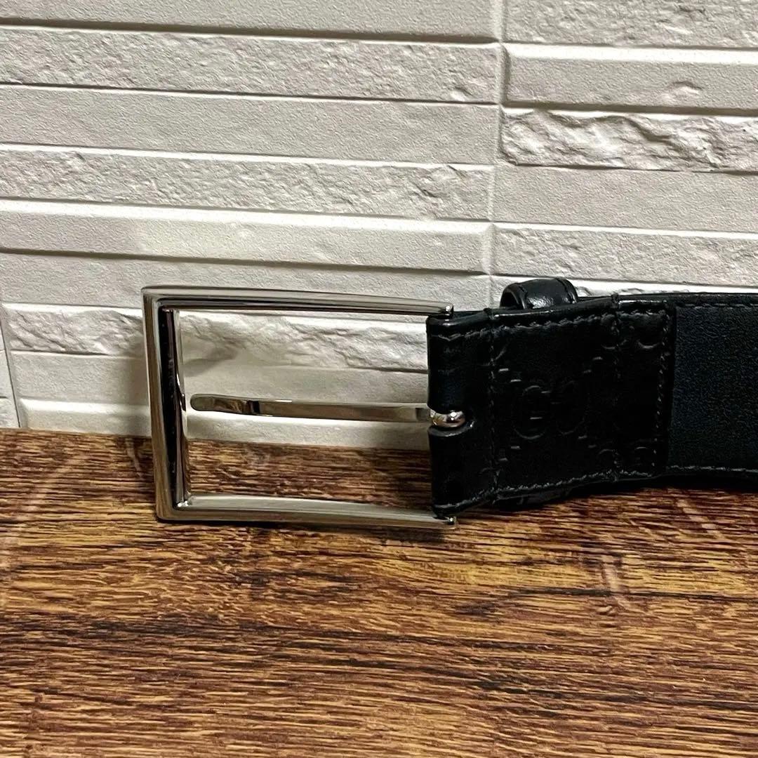 グッチ GG バックル ベルト シマ レザー 黒 シルバー グッチシマ.