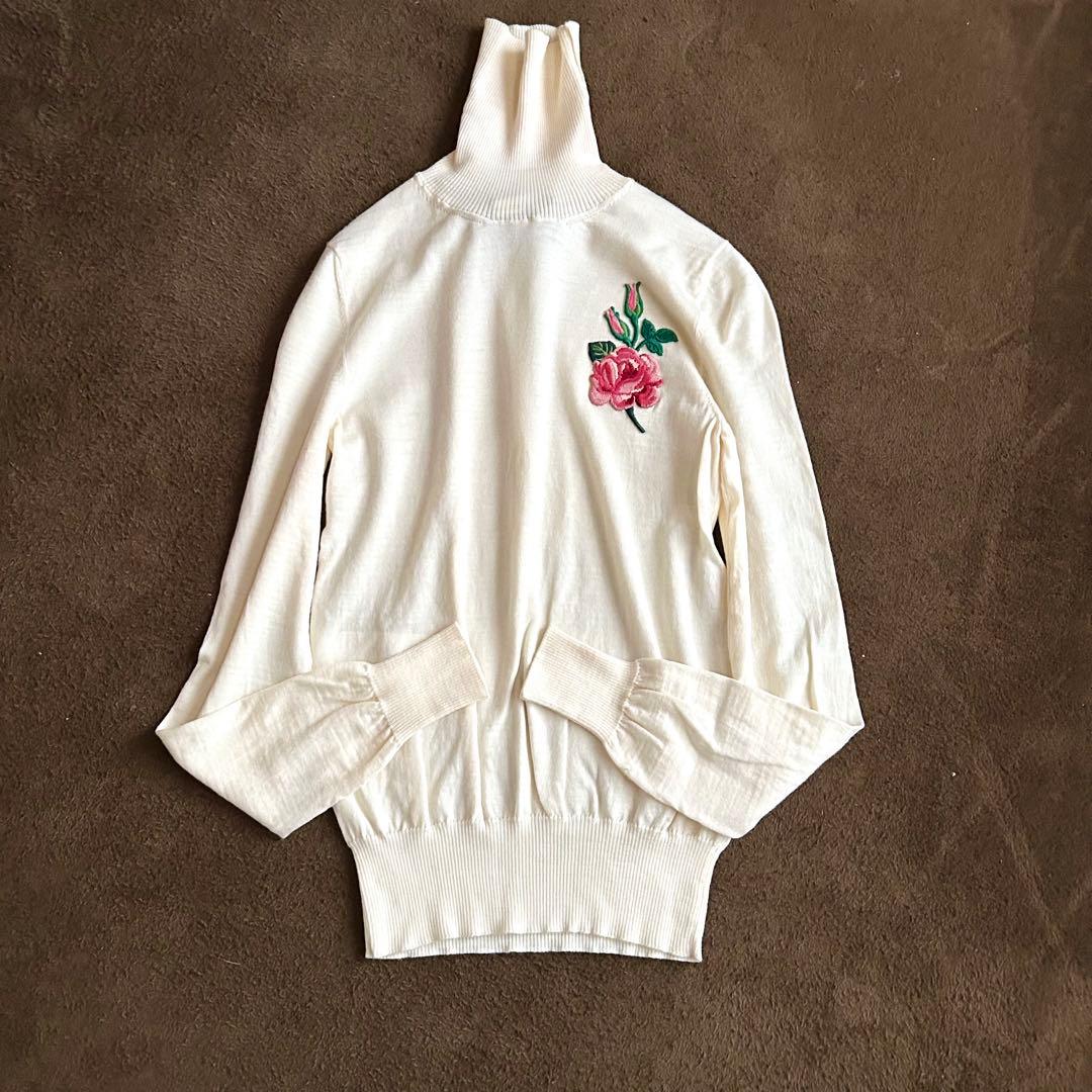 美品/現行✨GUCCI 花刺繍 タートルネック ニット XS イタリア製