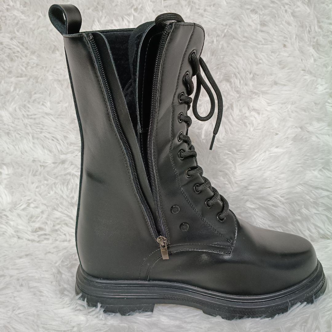 HSK シークレット +17cm ロングブーツ ファスナー 黒 コスプレ M