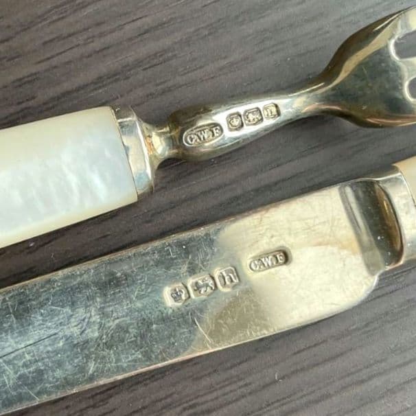 スターリングシルバー　銀製　白蝶貝　デザート用カトラリーセット　アンティーク